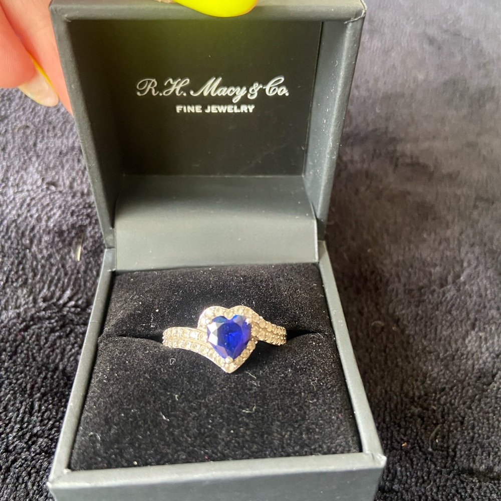 Macy's Blue and White Sapphire Heart Ring